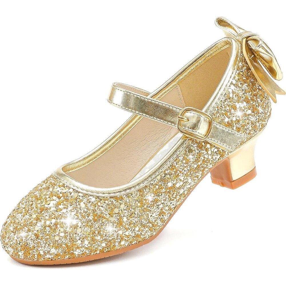 Girls Elegant Sequin Gold Girl Mary Jane Glitter Princess Wedding Dress Shoes